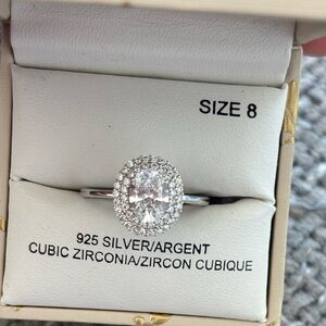 Sterling Silver Halo CZ Ring – Size 8 – 925 Stamped – Brand New